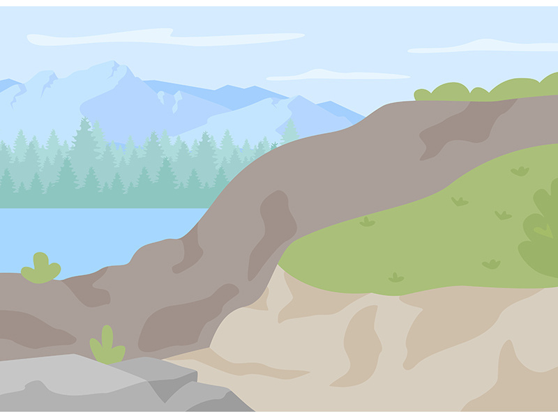 Rocky highlands for hiking flat color vector illustration