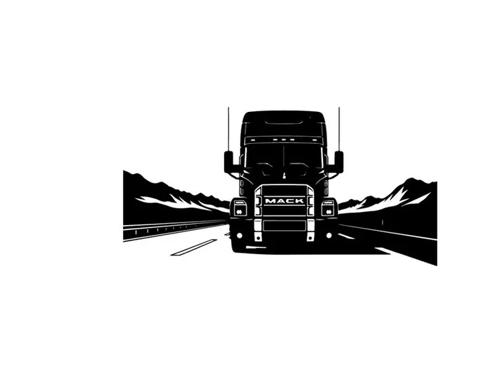 Silhouette of a large truck driving on a mountain road
