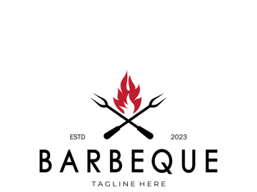 Smoke and BBQ Barbecue Vintage hot grill, with crossed flames and spatula. Logo for restaurant, badge, cafe and bar.vector preview picture