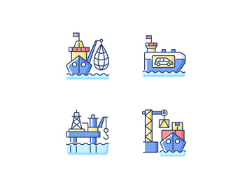 Marine industry sector RGB color icons set preview picture