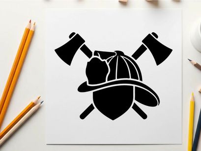 Firefighter silhouette logo with crossed axes and heart
