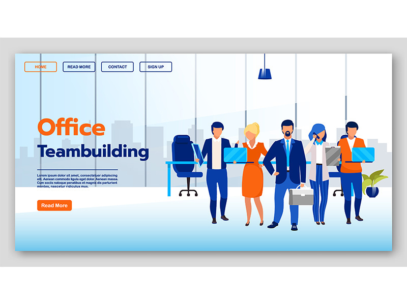 Office team building landing page vector template