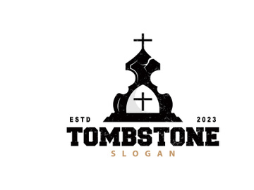 Tombstone Logo, Tomb Cemetery Cross, Vector Vintage preview picture