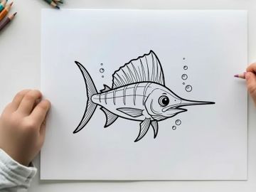 Swordfish swimming underwater vector illustration flat design preview picture