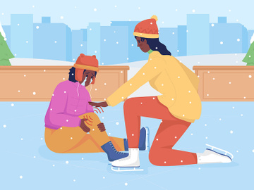 Falling on ice rink flat color vector illustration preview picture
