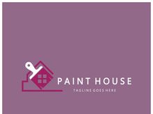 logo icon illustration house paint with a blend of brushes and rollers for house wall paint design, minimalist house, painting, interior, building, property business, wallpaper, vector concept