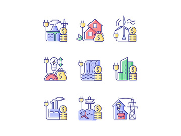Energy prices RGB color icons set preview picture