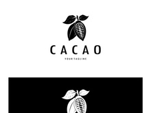 cocoa logo,cocoa bean,cocoa tree,cocoa branches and leaves,chocolate mix on white background,vintage,modern,simple,minimalist icon illustration template design vector