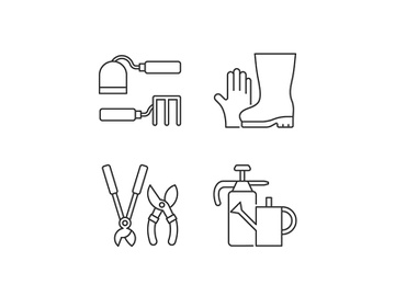 Gardening supplies linear icons set preview picture