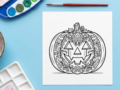 Labu Halloween jack-o-lantern dengan pola tribal rumit. Simbol festival musim gugur yang menyeramkan bergaya vektor untuk dekorasi musiman dan desain digital.