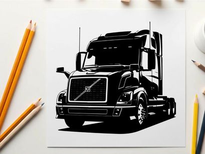 Silhouette of a volvo semi truck front view