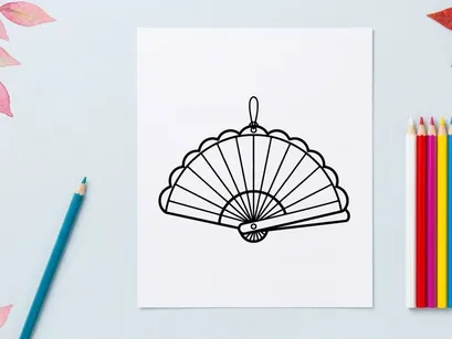 Handheld decorative Halloween paper fan with scalloped edges. Spooky seasonal accessory for party decor and trick-or-treat events.