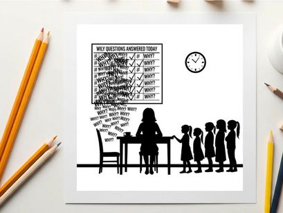 Silhouette of children waiting for interview with checklist and clock