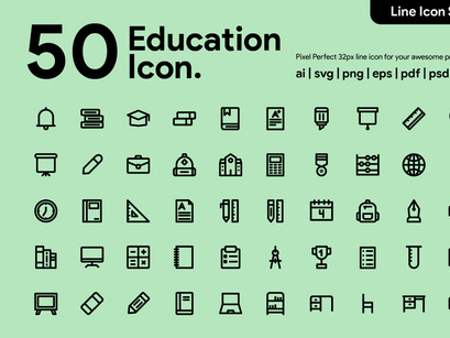 50 Education Line Icon