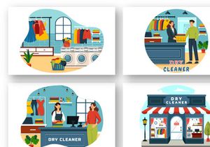 8 Dry Cleaner Store Illustration