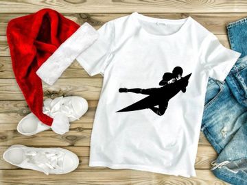 Martial arts silhouette of a person in a dynamic kicking stance with hands up preview picture