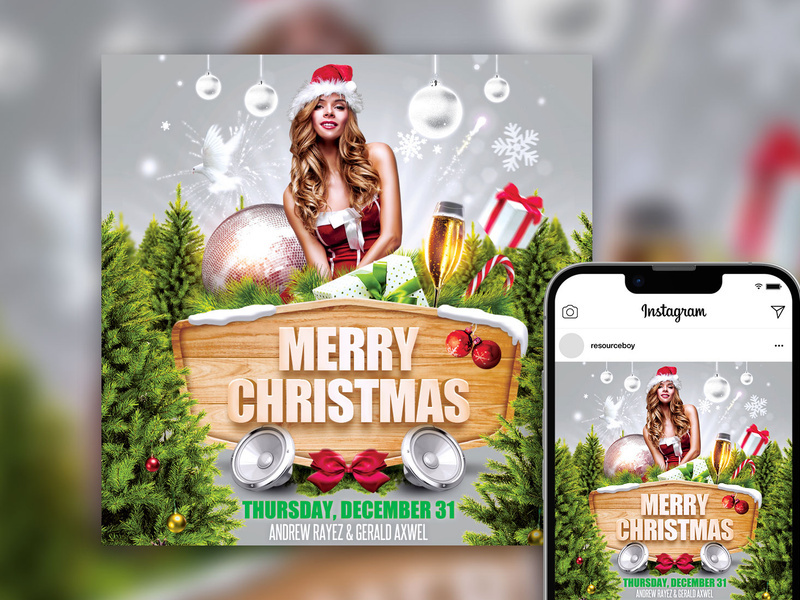 Free Stunning Festive Merry Christmas Party Instagram Post Template