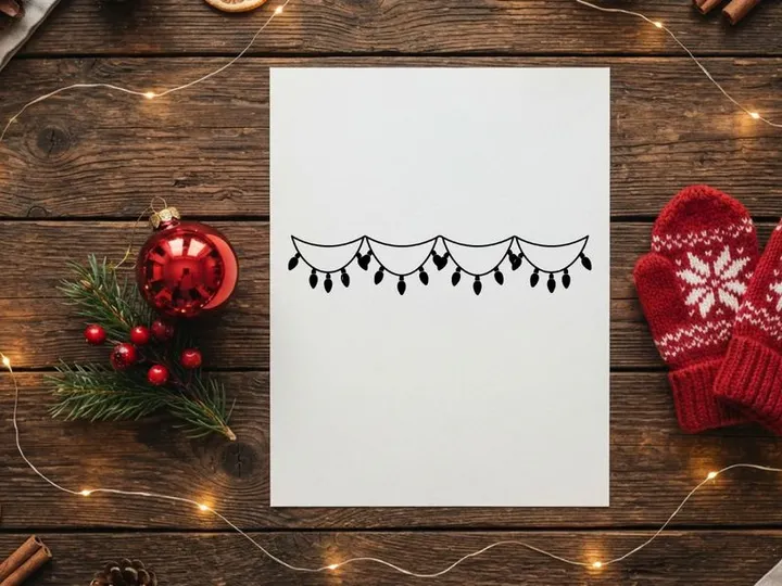 Christmas string lights border isolated on white background for holiday design projects