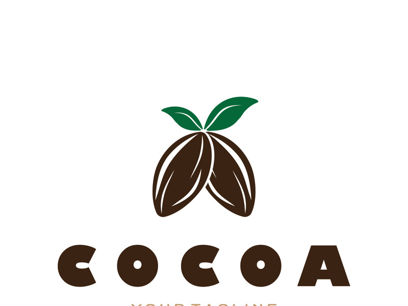cocoa logo,cocoa bean,cocoa tree,cocoa branches and leaves,chocolate mix on white background,vintage,modern,simple,minimalist icon illustration template design vector