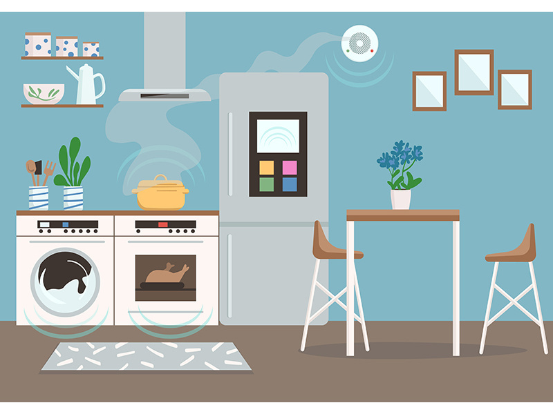Smart kitchen flat color vector illustration