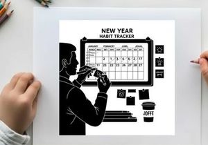 Silhouette of a man using a habit tracker on a calendar board silhouette