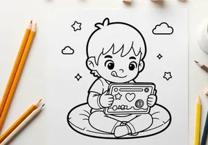 Cute baby reading tablet vector illustration flat design