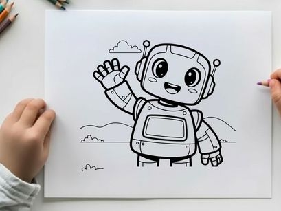 Friendly robot waving hand flat design vector illustration