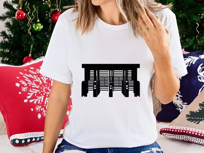 A black and white image of a building's exterior with open doors and windows