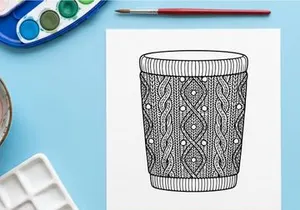 Christmas sweater pattern cup cozy, knitted texture sleeve for hot coffee or tea mug
