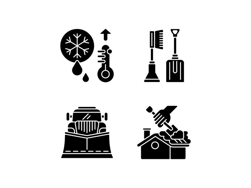 Winter cleaning service black glyph icons set on white space