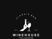 Wine house logo design cretive with drink glass and house template