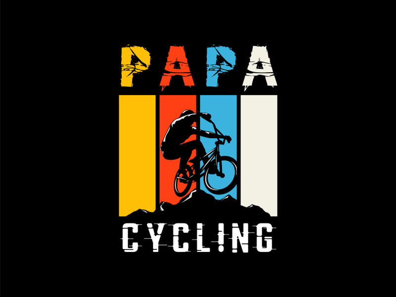 Papa cycling on the mountain vintage t-shirt design.