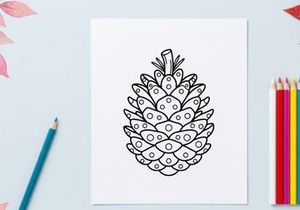 Ilustrasi seni garis pinus. Sketsa botani bergambar tangan pohon konifer biji.