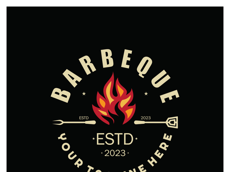 Smoke and BBQ Barbecue Vintage hot grill, with crossed flames and spatula. Logo for restaurant, badge, cafe and bar.vector