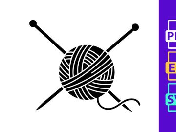 Yarn Ball & Knitting Needles Icon Silhouette preview picture