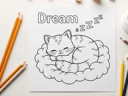 Sleeping kitten dream cloud vector illustration flat design