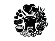 Fondue-Set mit Käse und Zutaten Vektorgrafik