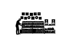 Silhouette of a man in a music studio with silhouette