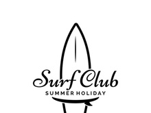 Vintage surfboard logo,surfing on summer beach.For business,badge,holiday, ,label,emblem.