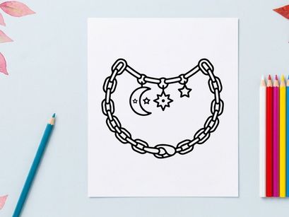 Pulsera de ilustración de joyería espeluznante con luna y estrellas. Ilustración de joyería de Halloween para diseño de accesorios festivos y proyectos artesanales.