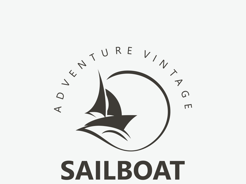 Sailboat vintage logo minimalist with wave, travel yacth or sailing boat vector design template