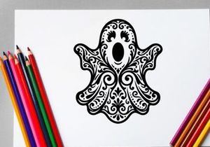 Decorative black and white owl silhouette with intricate patterns