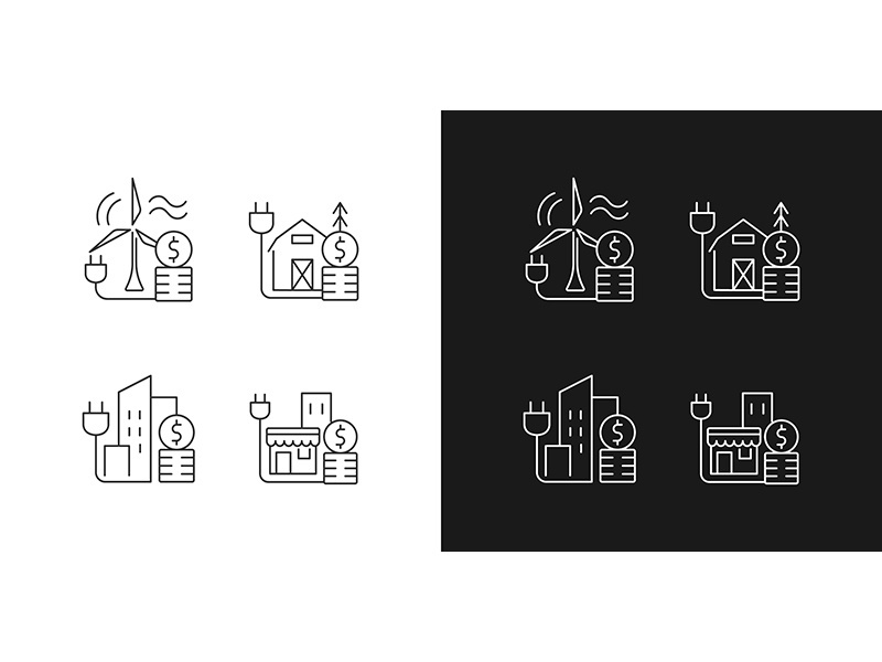 Electricity cost linear icons set for dark and light mode