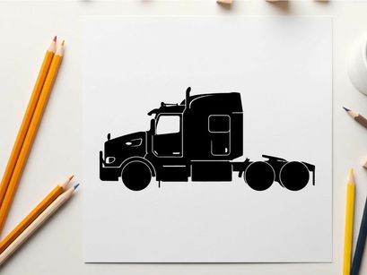 Black silhouette of a semi truck on a white background
