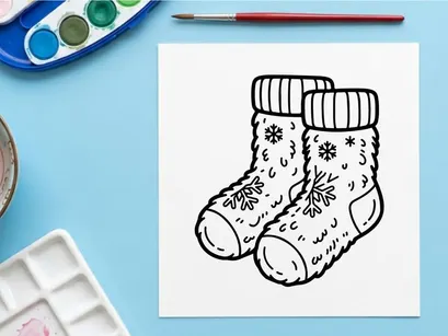Hand-drawn Christmas socks with snowflakes and festive doodles for holiday decor and gifts