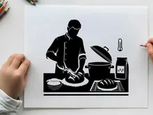 Silhouette of a baker preparing bread in a kitchen