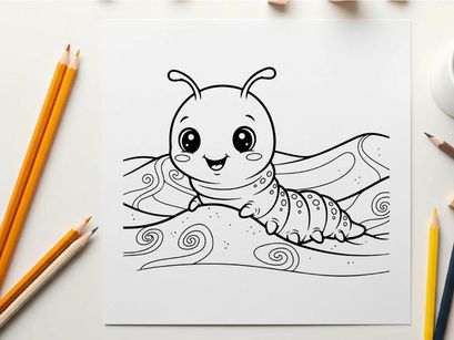 Cute cartoon caterpillar smiling on swirls vector illustration
