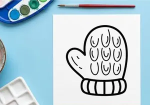 Luva de Inverno desenhada à mão com rosto sorridente de abóbora de Halloween. Luva de Inverno cartoon fofa com design de abóbora assustador para artesanatos festivos.