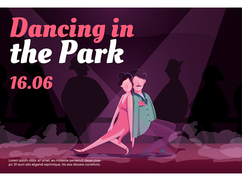 Argentine tango performance banner flat vector template