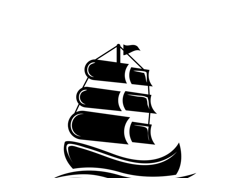 Sailboat boat on sea ocean wave with logo design simple ship